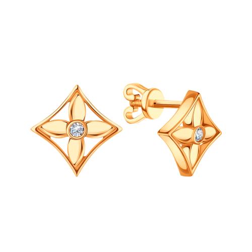 Золотые серьги пусеты-гвоздики с фианитом KARATOV Т10202В572