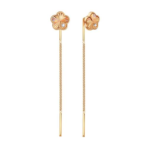 Золотые серьги с фианитом KARATOV Т10262Е025