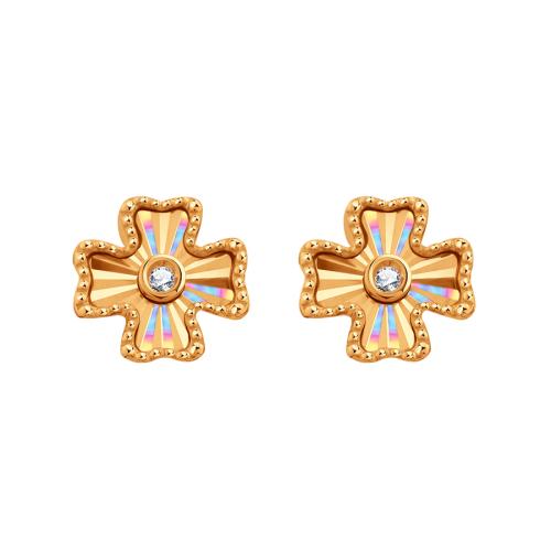 Золотые серьги пусеты-гвоздики с фианитом KARATOV Т10262Е385