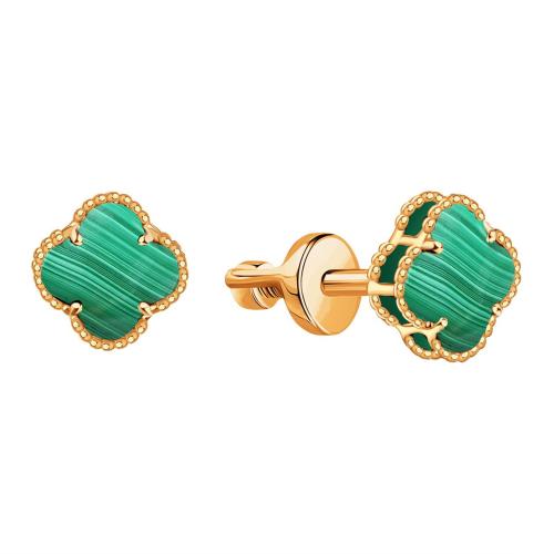 Золотые серьги пусеты-гвоздики с малахитом KARATOV Т10302Г613-03