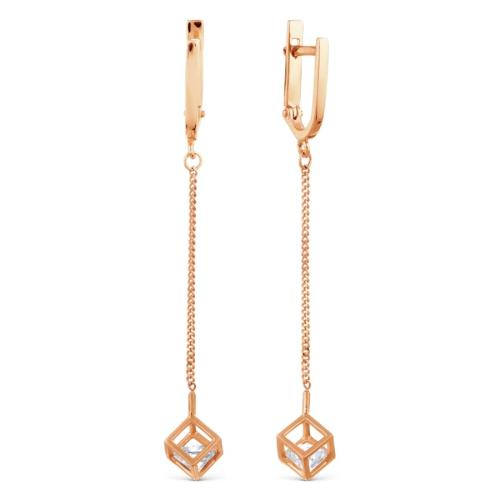 Золотые длинные серьги с фианитом KARATOV Т117028570 Золотые длинные серьги с фианитом KARATOV Т117028570