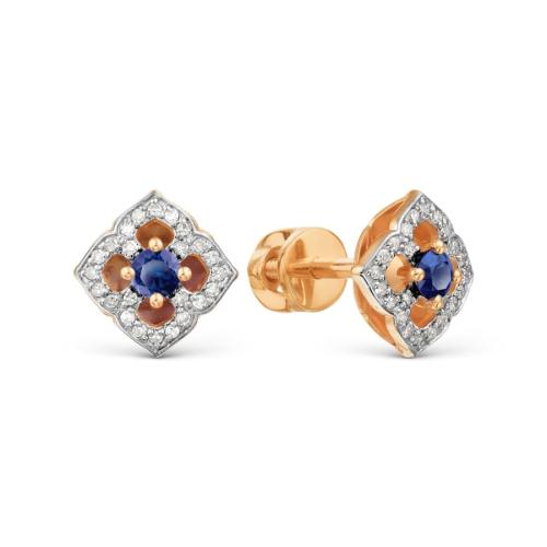 Золотые серьги пусеты-гвоздики с бриллиантом и сапфиром KARATOV Т141029457