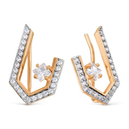 Золотые серьги зажимы с фианитом KARATOV Т14202Б673