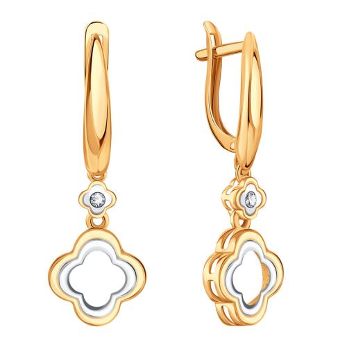 Золотые длинные серьги с фианитом KARATOV Т14202Г330