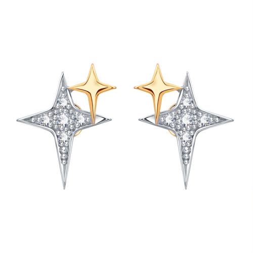 Золотые серьги пусеты-гвоздики с фианитом KARATOV Т14202Е171