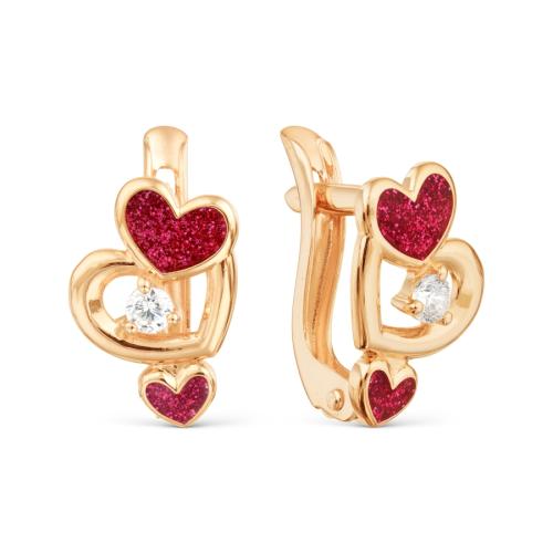 Золотые серьги с эмалью и фианитом KARATOV Т152029127 Золотые серьги с эмалью и фианитом KARATOV Т152029127