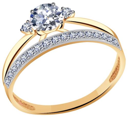 Золотое кольцо с кристаллом swarovski и фианитом АЛЕКСАНДРА кл1752-62