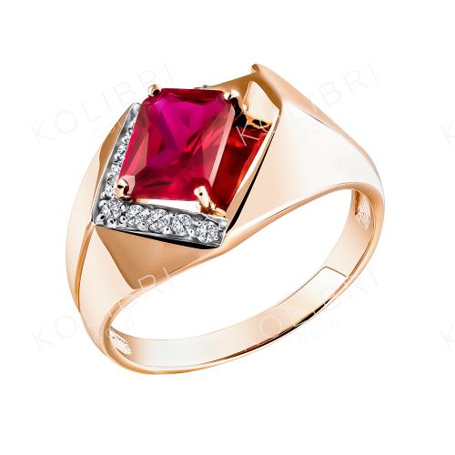 Золотое кольцо с рубиновым корундом и фианитом АЛЕКСАНДРА кл2970-30-01