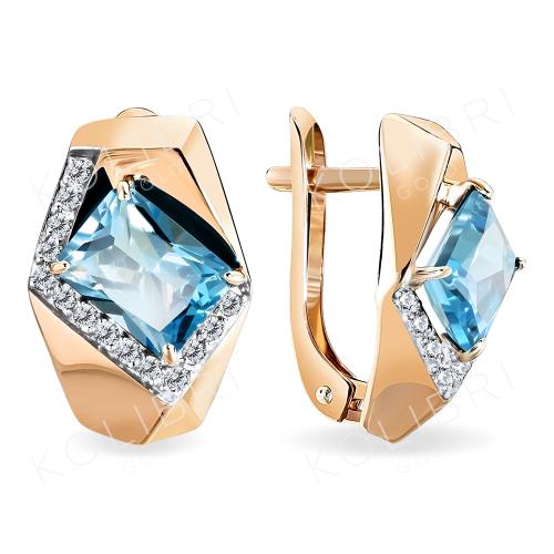Золотые серьги с топазом и фианитом АЛЕКСАНДРА кл2970а-78-01