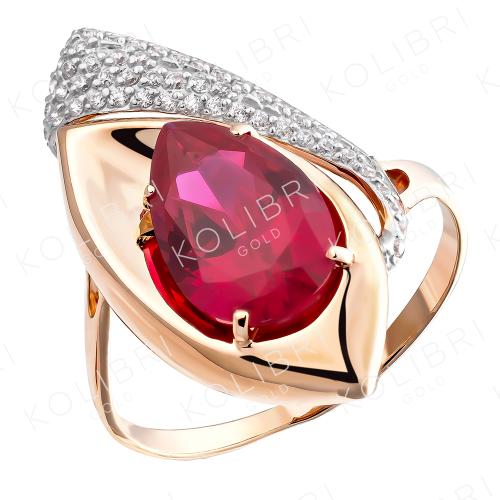 Золотое кольцо с рубиновым корундом и фианитом АЛЕКСАНДРА кл3123-30-01