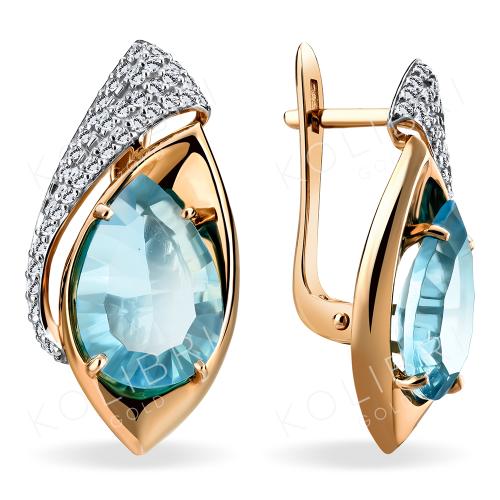 Золотые серьги с топазом и фианитом АЛЕКСАНДРА кл3123а-63-01