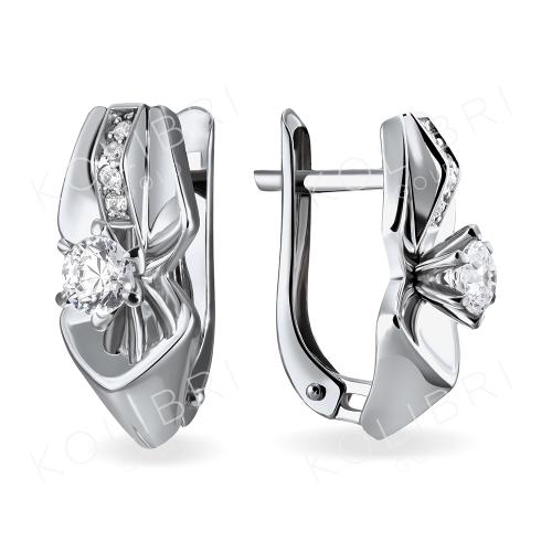 Серьги из белого золота с кристаллом swarovski АЛЕКСАНДРА кл3247а-62