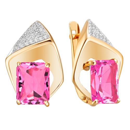 Золотые серьги с рубиновым корундом и фианитом АЛЕКСАНДРА кл3579а-30-01