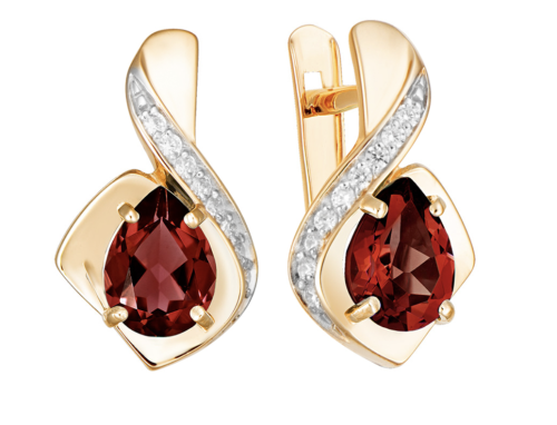 Золотые серьги с гранатом и фианитом АЛЕКСАНДРА кл3729а-2-01