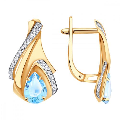 Золотые серьги с топазом и фианитом АЛЕКСАНДРА кл3749а-78-01