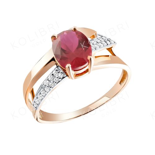 Золотое кольцо с рубиновым корундом и фианитом АЛЕКСАНДРА кл3771-30-01