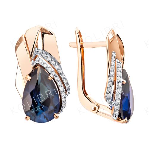 Золотые серьги с сапфиром гидротермальным и фианитом АЛЕКСАНДРА кл3816а-27-01