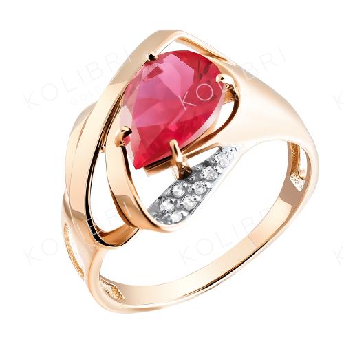 Золотое кольцо с рубиновым корундом и фианитом АЛЕКСАНДРА кл3936-30-01
