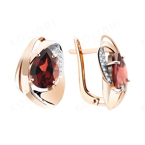 Золотые серьги с гранатом и фианитом АЛЕКСАНДРА кл3936а-2-01