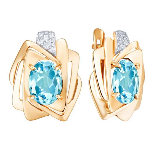 Золотые серьги с топазом и фианитом АЛЕКСАНДРА кл3971а-78-01