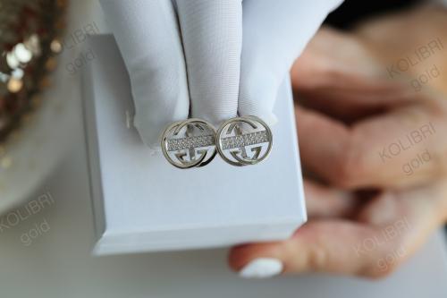 Серьги из белого золота с фианитом АЛЕКСАНДРА кл4027а-02