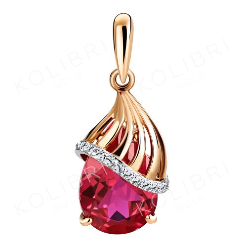Золотая подвеска с рубином гидротермальным АЛЕКСАНДРА п544-30